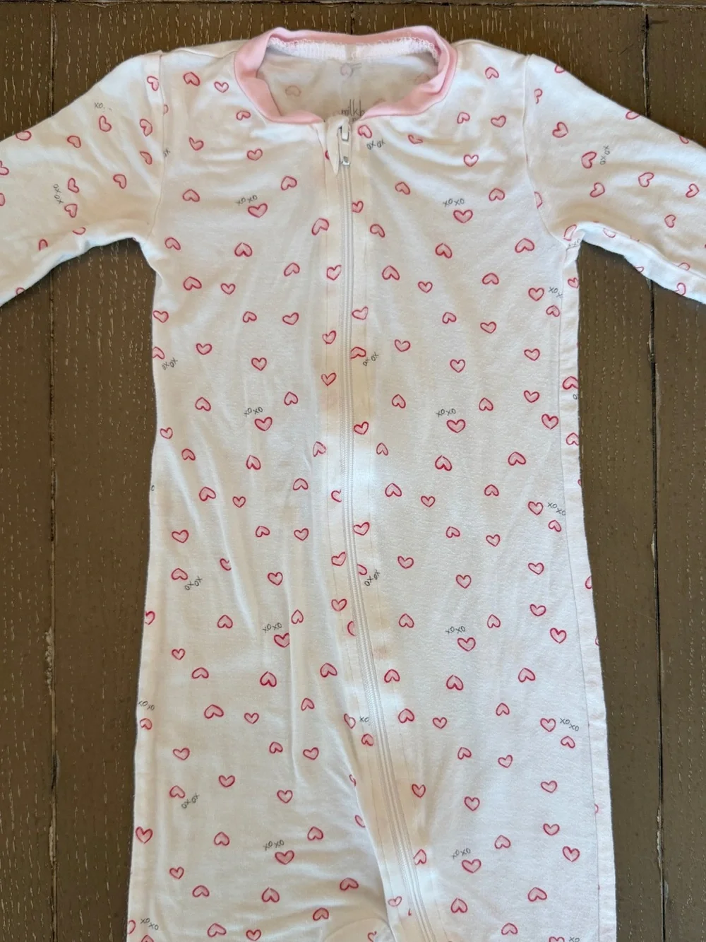 Milkberry Baby Girl VDay Heart Print Footed Pajamas/Long-Sleeve Onesie Size 24M